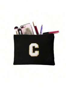 1 件化妆包钱包姓名首字母 A-Z 字母图案洗漱用品收纳袋拉链手机袋铅笔袋手提包旅行必需品女孩礼物化妆工具化妆刷收纳袋学校用品携带方便化妆包化妆品收纳袋