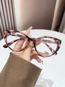 1pc High-Grade Fashion Women's Metal Hinged Cat Eye Fashion Non-Prescription Glasses, Light, Suitable For Fashion Collocation, Mobile Phones, Electronic Reading, Reading Books