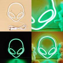 1 件独特照明装饰 LED 霓虹灯标志，牙齿嘴唇露背星球猫樱桃嘴唇红色，LIVE 蓝色，外星人绿色，音乐暖白色 LED 霓虹灯标志，室内婚礼派对墙壁装饰，5V USB 供电卧室客厅霓虹灯标志