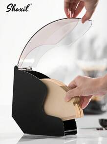 shoxil 1pc Coffee Filter Holder, Coffee Filter Storage With Dustproof Cover, Coffee Filter Paper Dispenser Rack, Coffee Filter Box For Coffee Shop, Home, Office, Capacity Of 200pcs V-Shaped And Cone Coffee Filters