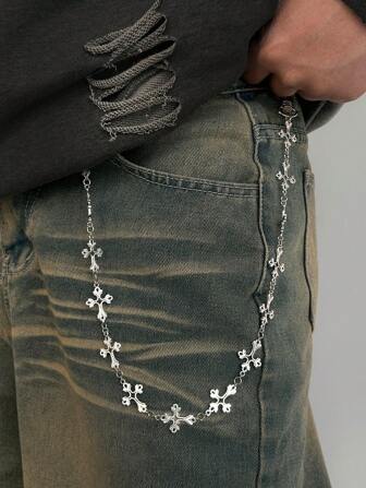 1 件复古朋克简约十字链，男士嘻哈饰品，适合裤子装饰夏季、学校秋冬配饰万圣节服装，适合青少年、青年、男士、休闲、户外、运动、度假、毕业礼物、生日、日常穿着