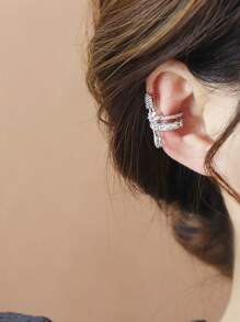 1 件简约时尚水钻袖口耳环，适合女性日常和节日场合 - 鑲鑽別針耳夾 - 查看 2