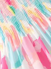 Young Girls Summer Short Sleeve Printed Strap Dress