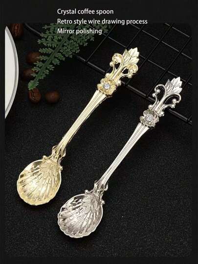 1pc/5pcs/10pcs Vintage Crown Patterned Alloy Mini Spoon For Mug, Coffee, Ice Cream Back To School