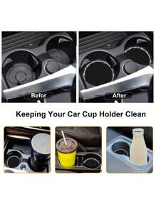2pcs Shiny Black Silicone Car Cup Holders, Crystal Rhinestone Edged - 2.75 Inch Non-Slip, Fits Vehicle Cup Holders, Fashion Accessories For Women And Girls, Car Cup Mats
