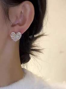 1 Pair Luxurious Elegant Sweet Heart Rhinestone Inlaid Glass Stylish & Unique Stud Earrings For Ladies - Yellow Gold - View 4