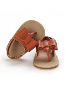 Summer 0-1 Years Old Infant Shoes, Brown Bow Rubber Soft Sole Sandals/Toddler Shoes - Brown - View 2