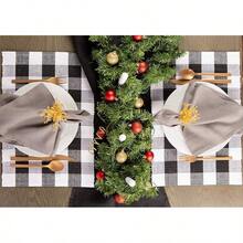 Mantel Cuadrado de Algodón DII, 1.32 x 1.32, Servilleta, Cuadros de Búfalo Rosa y Blanco, Servilleta, 1 - Blanco y negro - Ver 7