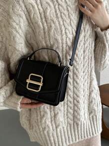 1pc Fashionable Solid Color Metal Decor Flap Mini Handbag, Suitable For Women Everyday Use And As Gift
