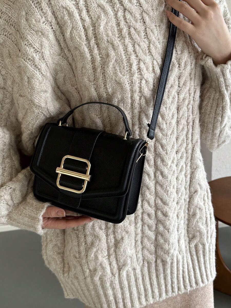 1pc Fashionable Solid Color Metal Decor Flap Mini Handbag, Suitable For Women Everyday Use And As Gift