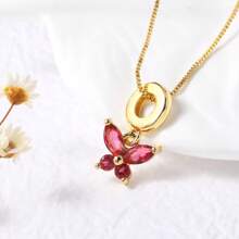 1 件不锈钢 18K 珍珠项链配彩色锆石蝴蝶吊坠，时尚奢华，适合派对、约会、工作 - 蝴蝶型 - 查看 5