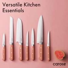 CAROTE 11 Pieces Knife Set With Block For Kitchen, Stainless Steel Razor-Sharp Blade, Triple Riveted Ergonomic Handle, Wooden Magnetic Block, Essential Knife Block Set, Beigeprompt Goods - Pink - View 5