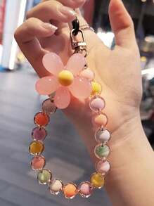1pc Acrylic Flower Beaded Short Bracelet Charms For Phone Holder