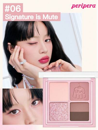 Peripera K-Beauty Ink Pocket Shadow Palette, Eyeshadow Quads, Creamy Formula, Blendable Matte & Shimmer Shadows, Lätt att applicera, Daglig Makeup, Koreansk Makeup, 6,1 g
