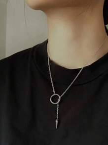 1pc Punk Spike Necklace, Premium Minimalist Unisex Rivet Pendant Necklace, Fashionable Jewelry For Men, Great For Daily Wear, Holidays, Birthdays, Ideal Gift