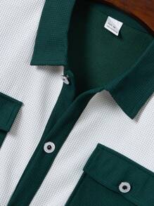 Bộ 2 áo sơ mi cổ ve áo màu bạc thời trang thường ngày mùa hè cho nam + quần dài, trang phục thể thao nghỉ dưỡng Hawaii mùa xuân/hè - Màu xanh lá cây đậm - Xem 5