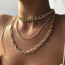 3pcs Fashion Punk Style Multi-Layer Metal Necklaces, Suitable For Everyday Wear - Silver - View 1