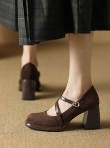 French Retro Black Pointed Toe Mary Jane Shoes, Chunky Heel High Heels, Chic Footwear, 2025 Spring New Arrivals