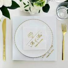 20pcs/Set, Gold Foiled Diamond Paper Napkins,Unfolding 10*10Inch Cocktail Party Napkins, 3-Ply Hot Stamping Mr&Mrs Disposable Paper Towels For Wedding Party, Celebrations,Proposal Party,Wedding Decor In Event & Party Supplies - Gold - View 1
