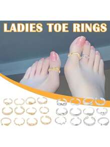 12pcs Fashionable Minimalist Adjustable Open Toe Rings, Suitable For Daily Wear, Beach, Holiday - Foot Rings - View 7