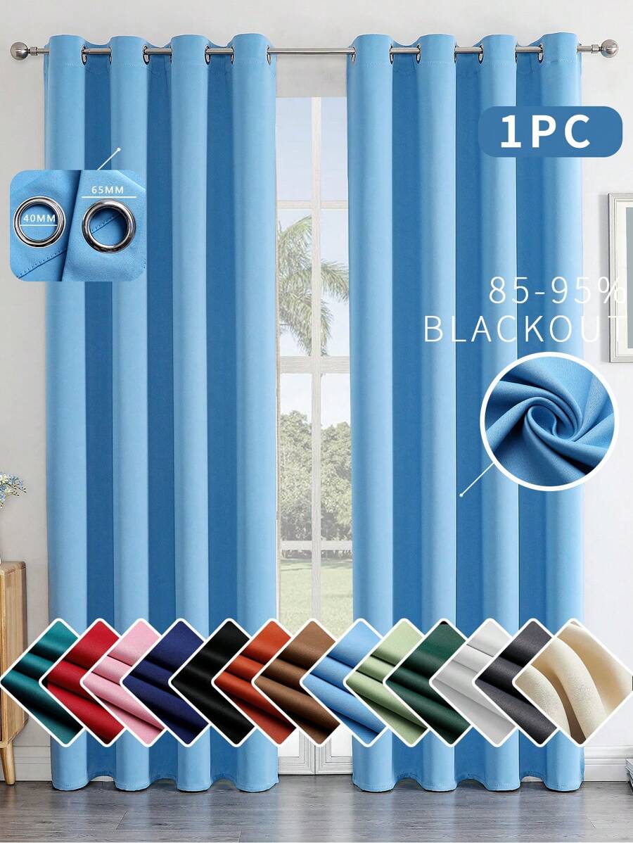 1pc Blackout Window Curtain - UV Protection, High Precision Polyester, Suitable For Living Room And Bedroom Decoration - Blue - View 1