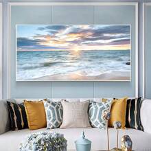 1 pièce Grande affiche sur canevas sans cadre - Art moderne, œuvre murale de plage, impression de coucher de soleil sur l'océan, décoration murale côtière et nautique pour le salon, la chambre, le bureau à domicile, la salle de bain, la cuisine - œuvre d'art contemporaine pour usage intérieur