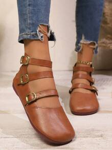 Nuevos zapatos cómodos de punta redonda tipo Mary Jane negros, mocasines planos casuales vintage dulces con hebilla