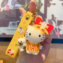 Sanrio 1pc New KT Cat Keychain Cartoon Anime PVC Figurine Cat Pendant Bag Charm Car Key Ring Creative Gift