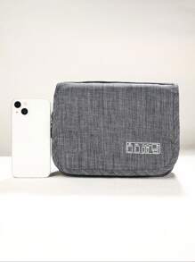 1pc Waterproof & Dry Separate Travel Toiletry Bag, Large Capacity Multi-Functional Portable Hanging Wash Bag For Summer Outdoor Vacation, Polyester Material, Solid Color - Grey - View 7