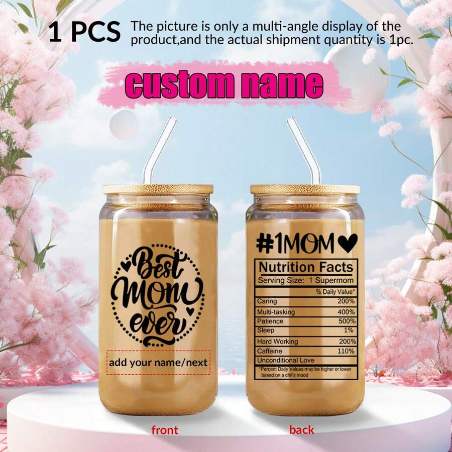 1 件定制名字玻璃水杯，“教师节快乐”印刷家用日常饮用咖啡杯、惊喜杯、新年礼品杯、生日礼物、情人节礼物，适合家人、朋友和恋人 - 多色 - 查看 1