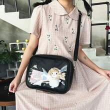 Female Ita Crossbody Bag Womens Transparent Messenger Bag Girls Cute-Lolita Shoulder Bags Teens Fashion Satchels Bag Ins - 黑色帶插片 - 查看 6