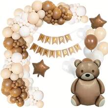 Globos de látex de color marrón, blanco, gris azulado y marrón, y globos metálicos con forma de cabeza de oso marrón mate. Kit de arco de fondo blanco y marrón. Decoración de ducha de oso marrón con globos de color marrón, blanco y gris azulado para una fiesta de revelación de género o cumpleaños - Multicolor - Ver 10