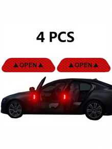 4pcs Reflective Car Door Warning Stickers, Anti-Collision Decals With Open Sign, Night Reflective High Temperature Decorative Stickers