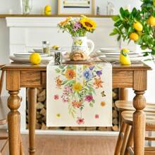 可爱橙色花卉蝴蝶夏季桌布，季节性春季厨房餐桌装饰家居派对装饰 - 彩色 - 查看 1