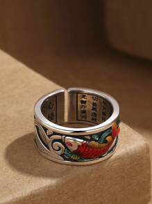 1 Stück Vintage Koi Fisch Email Offener Ring, ein schönes Geschenk
