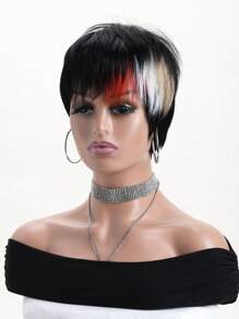 Women's Fashion Fluffy Short Curly Wig In Black, Highlighted Light Golden, Brown, Red Colors. 10 Inch Synthetic Fiber With Side Bangs, Short Hair Wig Suitable For Daily Wear, Festivals, Costume Parties, Halloween