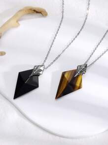 1 pieza Collar de piedra natural con triángulo CSJA para hombre y mujer, con dije de tridente, amatista, fluorita, obsidiana negra facetada, ojo de tigre y cristal de roca, joyería H576
