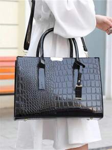 Bolso de mano tipo tote con estampado de cocodrilo falso, bolso de hombro de gran capacidad, bolso bandolera, bolso tipo tote con patrón de cocodrilo simple, bolso de hombro de piel sintética, bolso clásico de mujer, bolso de mujer para trabajo y casual, ideal para vuelta al cole, universidad, instituto, trabajo, empresas, ir y venir, bolso grande tipo tote, mejores ideas para el otoño, bolsos de trabajo llamativos para mujeres, mejor regalo del día de la madre