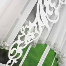 優質特麗綸薄紗窗簾套裝，2片，觸感柔軟，精美鏤空圖案設計，兒童房設計首選，400*145cm - 白色 - 查看 2