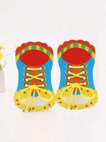 早教鞋带穿线教学玩具，幼儿园小朋友学习系鞋带，蝴蝶结画拼图玩具，手工DIY玩具制作套装，适合儿童圣诞节及 - 彩色 - 查看 15