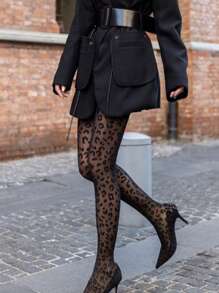 1pc 50D Leopard Print Tight Leggings, Sexy Retro Jacquard Shaping Hosiery Tights, Lightweight Slim Leg Pantyhose For Women, Suitable For All Seasons
