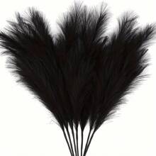6 stuks luxe 38in/97cm Ft zwart pampasgras - grote, donzige kunstmatige veren, gotische decoratie voor slaapkamer, badkamer en bruiloften, boho-chique stijl, plastic, gotische slaapkamerdecoratie