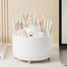 1pc Rotating Desktop Storage Box, Multifunctional Makeup Brush Holder, Large Capacity Storage Box, Fashion Design, Suitable For Home Office Dormitory