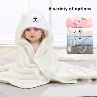 Yue Ye 1 件可爱动物形状涤纶纤维婴儿毯，80 厘米/31.5 英寸 * 80 厘米/31.5 英寸，吸水快干柔软连帽保暖婴儿浴巾，儿童浴袍，婴儿睡衣，多功能四季皆宜，适用于婴儿车、浴室、卧室、海滩