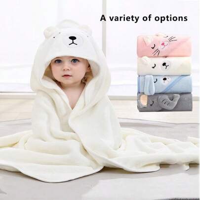 Yue Ye 1pc Cute Animal Shaped Polyester Fabric Multifunctional Swaddle Blanket, 80cm/31.5inch*80cm/31.5inch, Quick Drying Soft Hooded Warm Baby Bath Towel, Children Bathrobe, Can Be Used As Stroller Cover, Bathroom Towel, Beach Blanket, Suitable For All Seasons