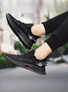Men's Knitted Lace-Up Low Top Thick Sole Fashion Versatile Comfortable Casual Sneakers, Sports Shoes