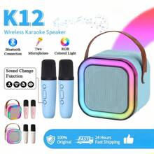 Wireless Karaoke Speaker Wireless Portable Mini Speaker Speaker Karaoke Mini Speaker Set Karaoke K12/K19/K30 - k12-micrô kép-màu xanh - Xem 1