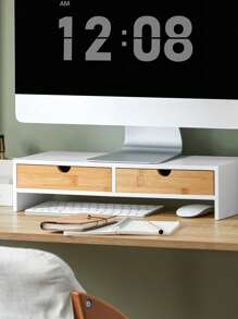 SoBuy BBF02 Soporte para pantalla de monitor Elevador de monitor Elevador de pantalla Soporte para monitor con 2 cajones Blanco WHT aprox.: 47x11x18cm - Gris - Ver 1