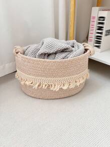 1pc Highly Thickened Collapsible Super Large Laundry Basket, Dirty Clothes Hamper, Blanket Basket. Handwoven With Auspicious Buckle Handle, Suitable For Storing Clothes, Blankets, Pillows, Toys, And Other Items In Bedroom, Laundry Room, Hallway - Multicolor - View 18