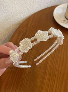 1 Stück Premium Rosen Blume & Perlen Haarband, exquisiter Stil, vielseitiges Frühlings-Accessoire für Mädchen